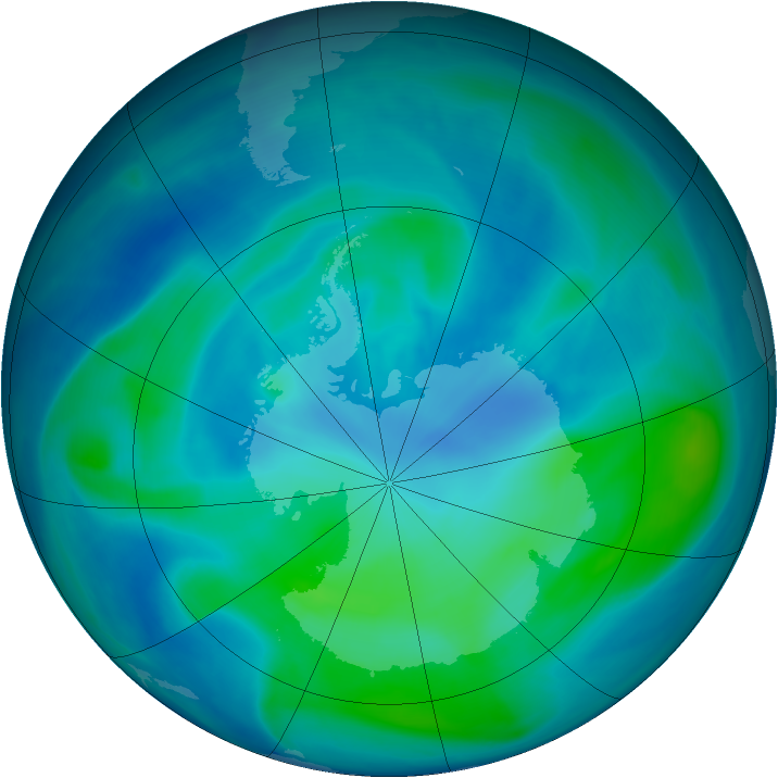 Antarctic ozone map for 20 February 2008